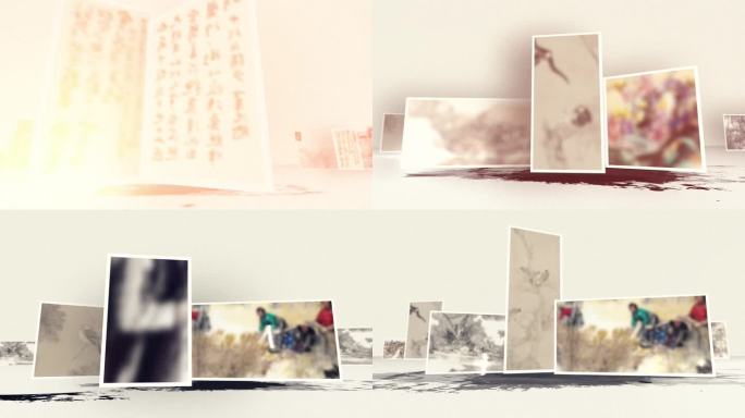 水墨画风照片墙展示 文艺作品照片模板