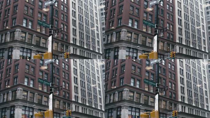 现代城市中建筑物前的招牌