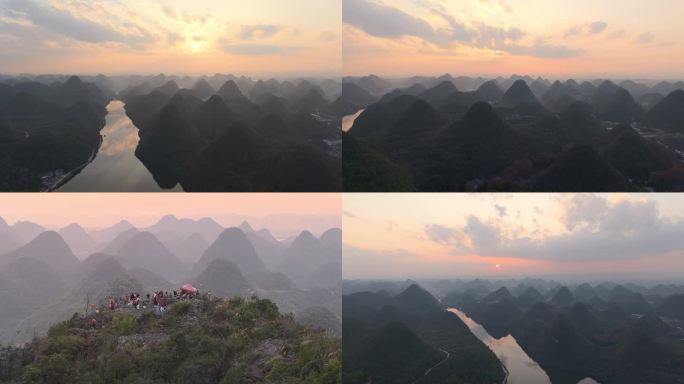 贵州安顺万峰顶航拍日落4K超清素材