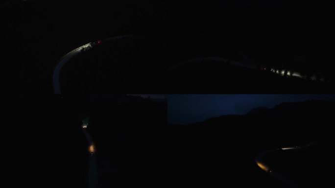 航拍夜晚汽车山路行驶