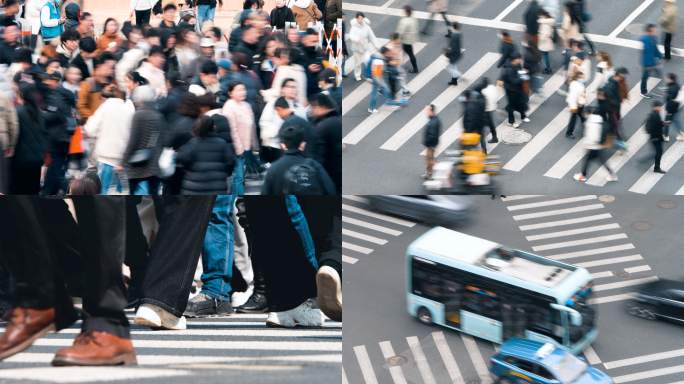 十字路口车流人群脚步慢快门