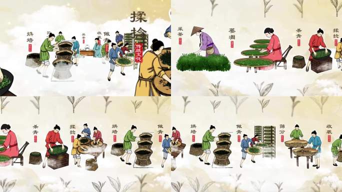 传统古法制茶工艺流程动画4K高清无插件