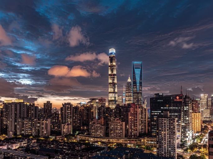 上海陆家嘴日转夜延时