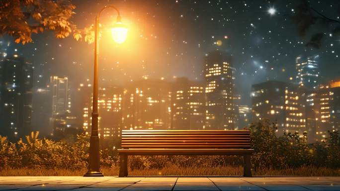 城市夜景公园长椅