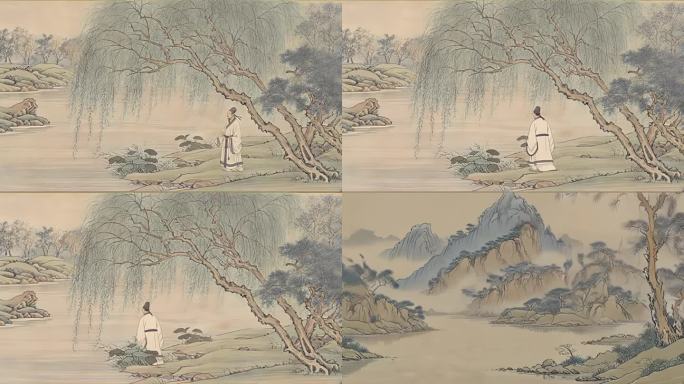 柳树岸边文人雅士C054