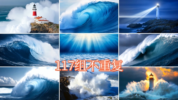 大海海浪浪花灯塔巨浪翻滚海洋升格大气震撼