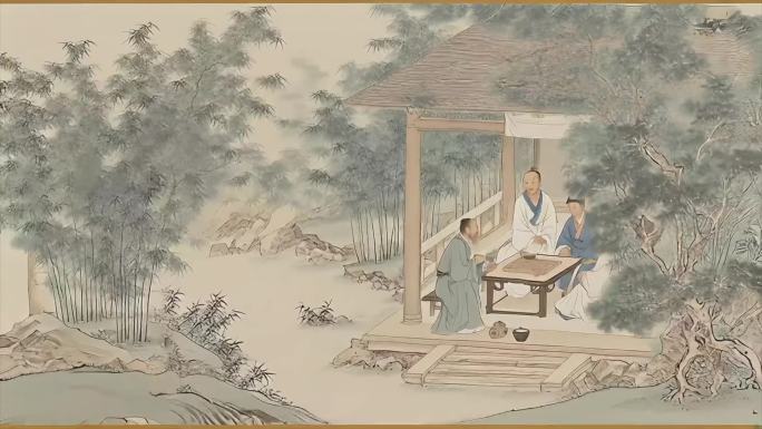 山水国画雅士对弈C054