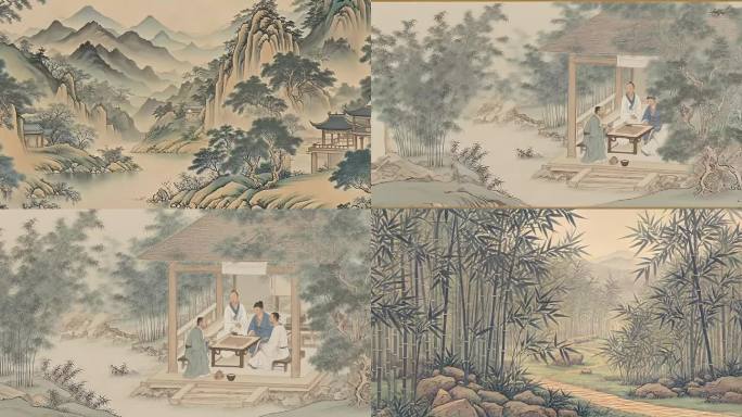 山水国画雅士对弈C054