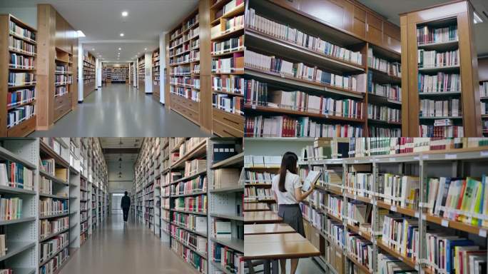 大学学校图书馆书架书本书籍空镜头ai素材