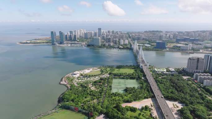 海口云洞图书馆世纪大桥4K航拍