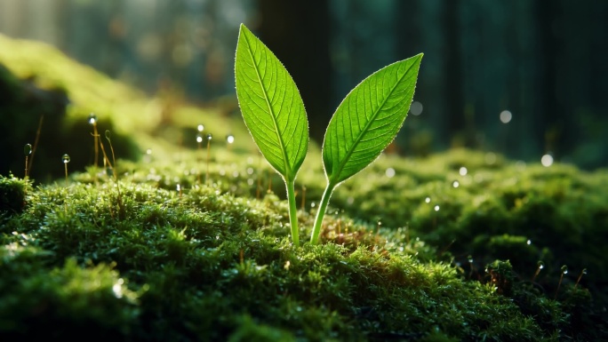 春天雨后森林种子发芽小树树苗树木树生长