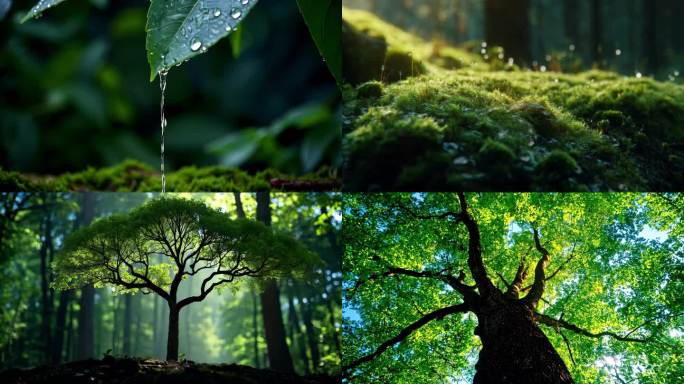 春天雨后森林种子发芽小树树苗树木树生长