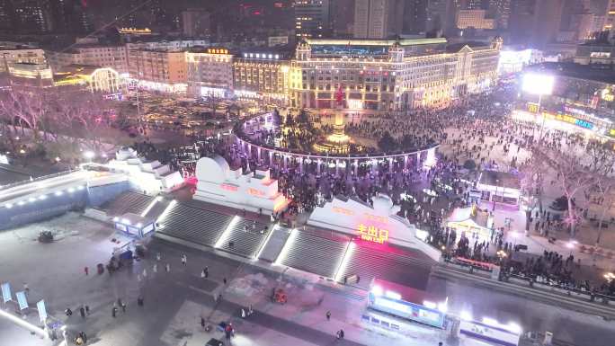 4K 哈尔滨防洪纪念塔中央大街亚冬会夜景