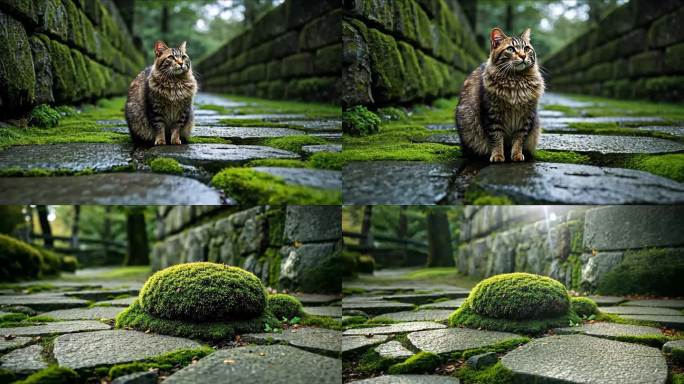 青石路与青苔，交织自然的低语