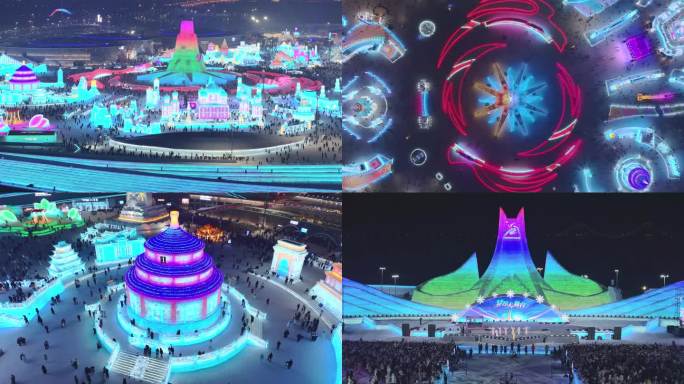 4K 哈尔滨26届冰雪大世界夜景完美组镜