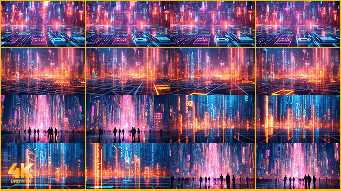 赛博朋克未来都市 科技街区光影效果霓虹建