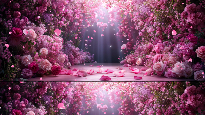 唯美浪漫玫瑰花海LED婚礼大屏背景