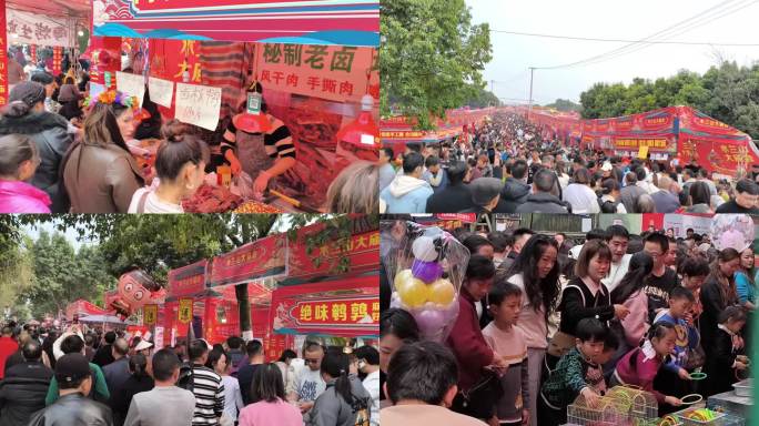 农村木兰庙会赶集年会乡村人群热闹市集拥挤