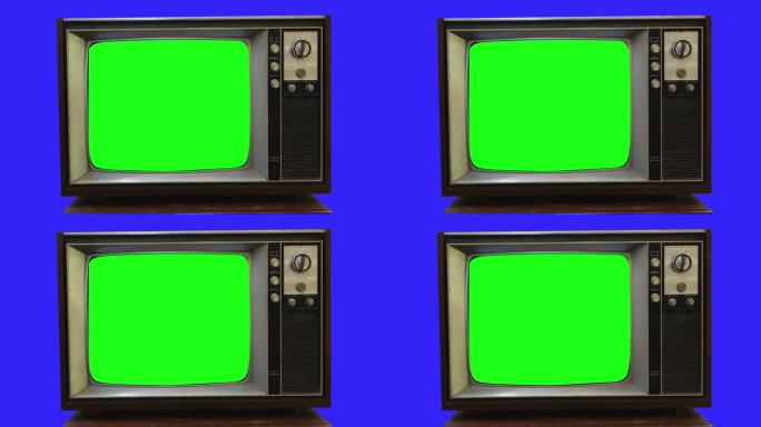 复古电视 绿色背景和蓝色背景