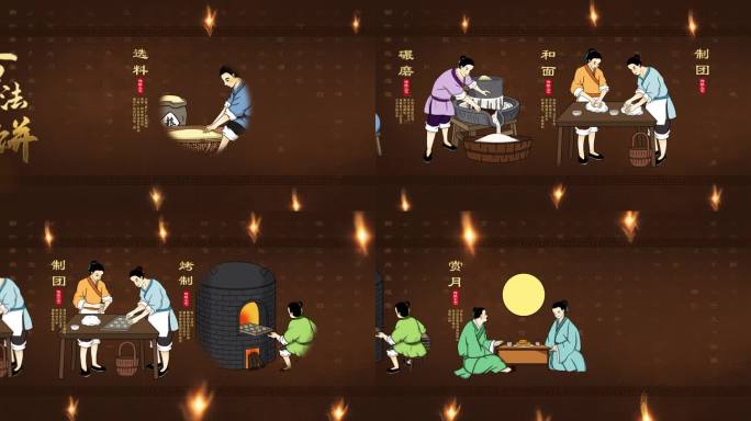 传统手工美食月饼糕点面食制作插画流程高清