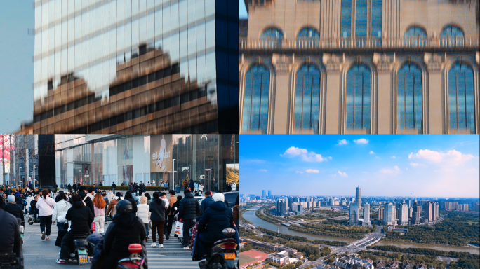 早晨城市快节奏街道行人日出飞鸟经济发展