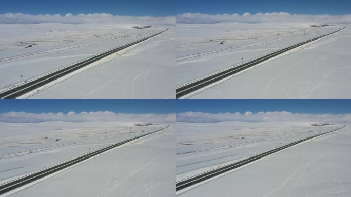 西藏 那拉高速雪地公路航拍景观