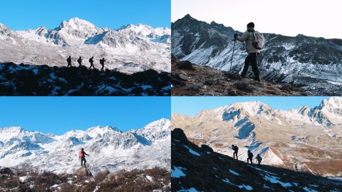 团队登山徒步登顶奋斗励志攀登雪山团队精神