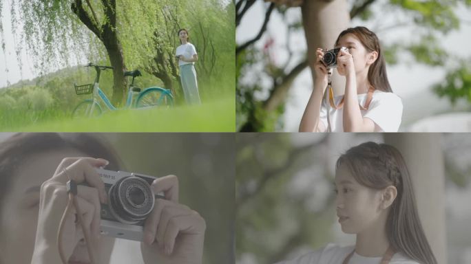 女生胶片机拍摄文艺素材