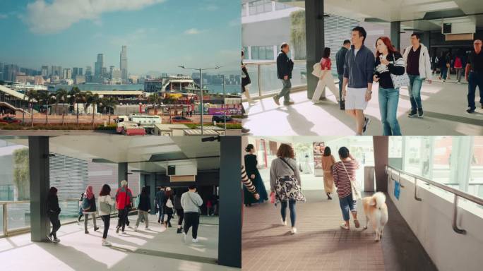 城市街景行人漫步