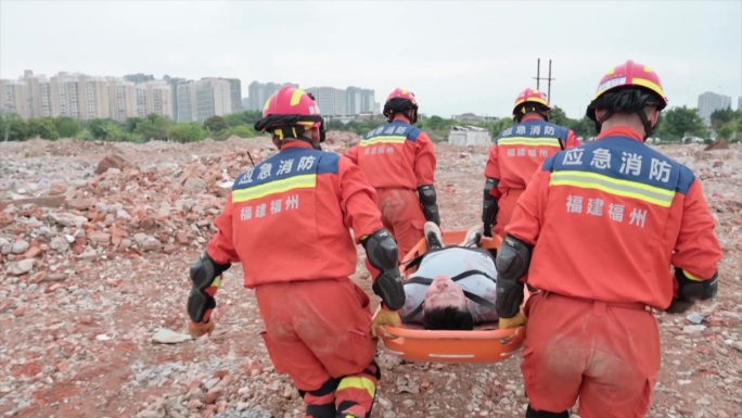 地震救援演练 消防员应急救灾抢险搜救训练