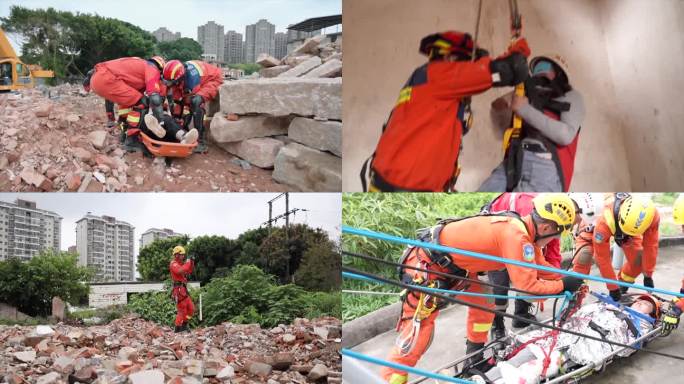 地震救援演练 消防员应急救灾抢险搜救训练