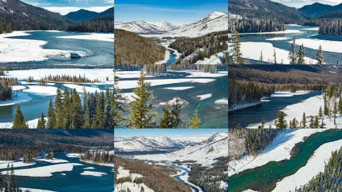 冬季雪山河流风光