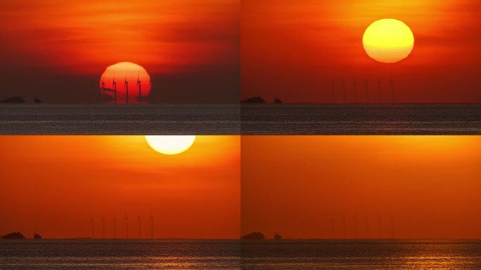 【4K】珠海市金湾区海上风车长焦日出延时