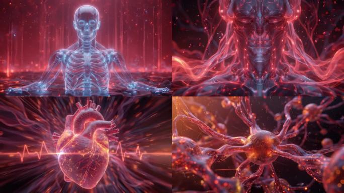 红光人体骨骼与神经系统可视化