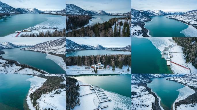 喀纳斯湖冬日雪景航拍