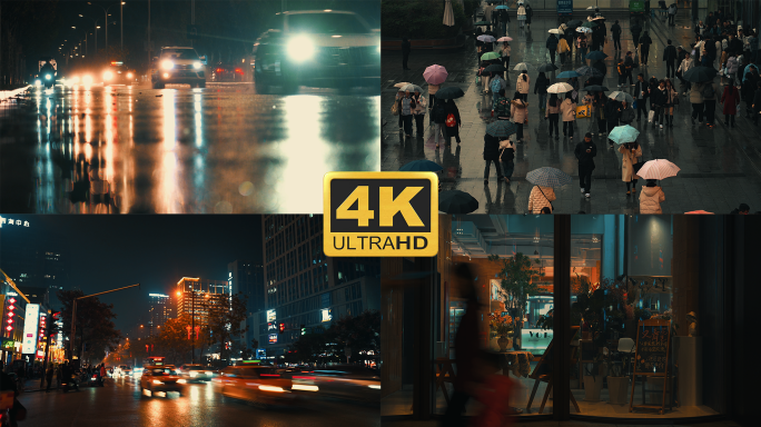 （4k电影感）城市夜景行人车流慢门情绪