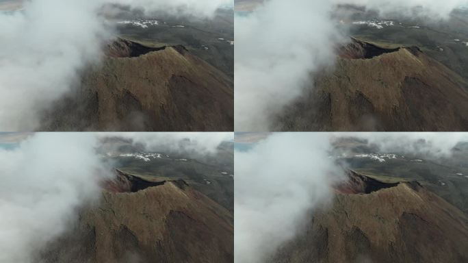 西班牙科罗纳火山的云层鸟瞰图。
