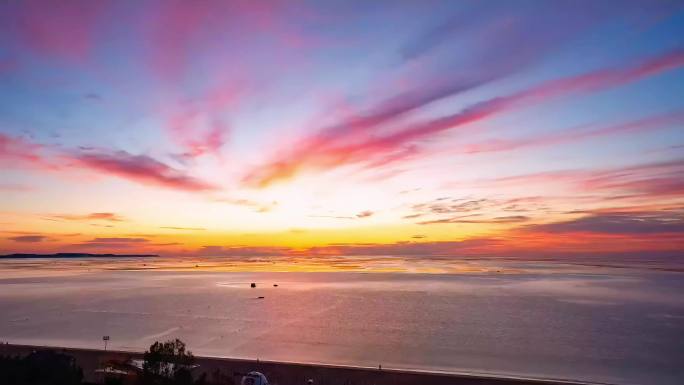 壮丽海面日出景观唯美海景晚霞延时海面日出
