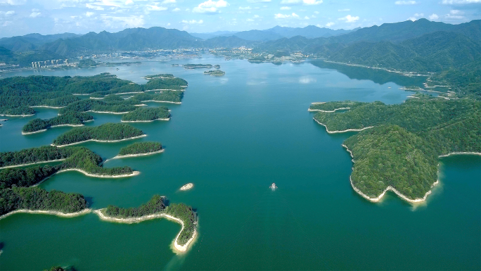 4K杭州淳安千岛湖美景日出黄昏延时航拍