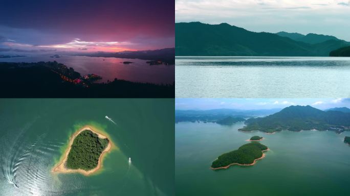 4K杭州淳安千岛湖美景日出黄昏延时航拍
