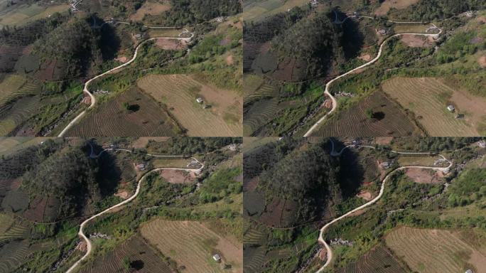 越南山间蜿蜒道路的鸟瞰图。
