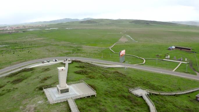 航拍四川红原县红军过草地纪念碑