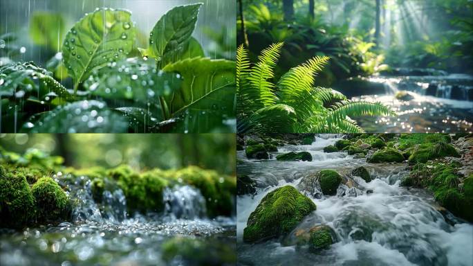 大自然流水纯净水水源森林风景青苔山泉水a