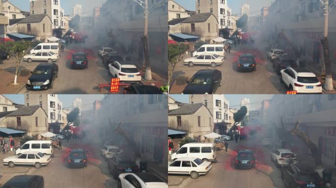 男方接亲车队行驶高端车队出发航拍婚礼车队