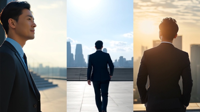 竖版励志阳光商务精英背影前行展望未来