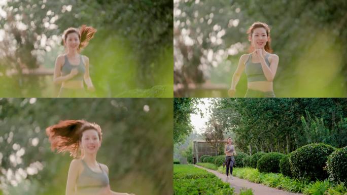 活力女性户外跑步 健康生活绿色出行
