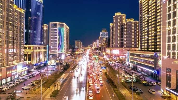 临汾尧都区向阳西路夜景航拍移动延时