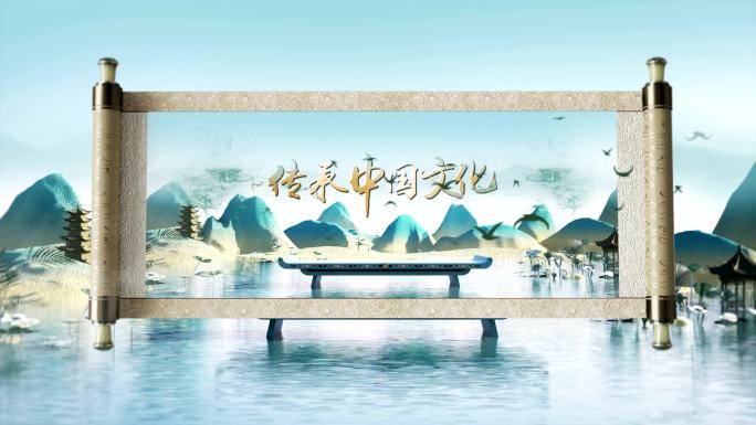 卷轴水墨江南唯美风光图文穿梭AE模板
