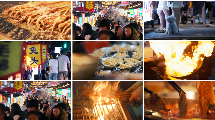 城市夜市烧烤小吃 小吃街夜市 夜市美食街