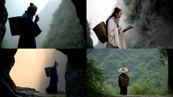 古代老中医在山间采药